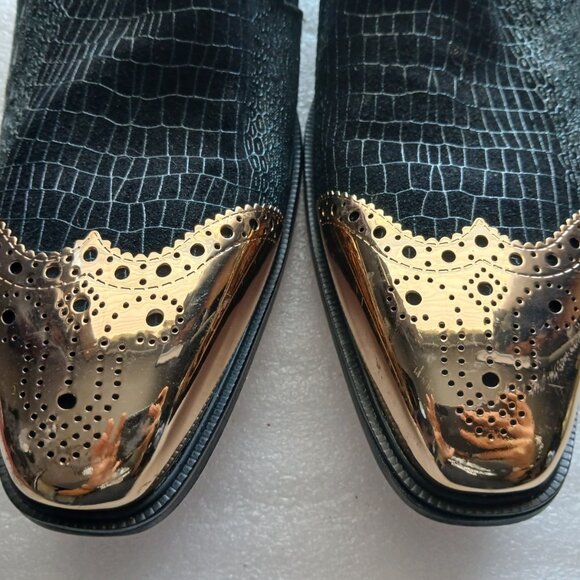 Fiesso by Aurelio Garcia Black Croc & Gold Toe Loafers Mens 13 Great Cond - Picture 3 of 13